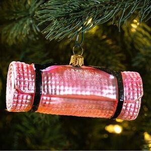 Anthropologie New Pink Yoga Mat Glass Ornament Rare Discontinued